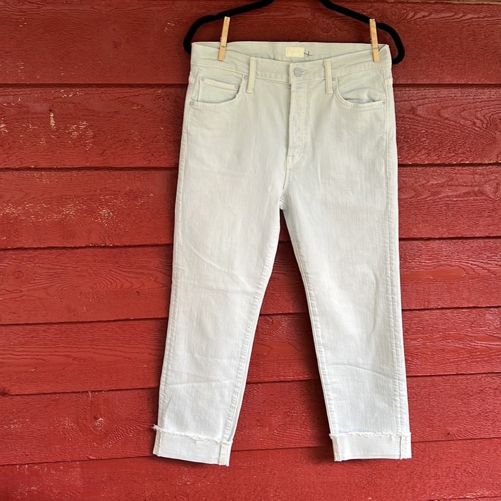 MOTHER The Scrapper Cuff Ankle Fray Light Blue Boyfriend Jeans - Picture 4 of 7
